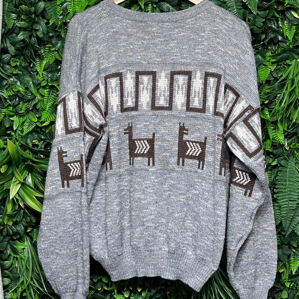 Vintage Gian Alberto Sweater Mens Large Gray Llama Pattern Made in Italy 3342 - Picture 7 of 8